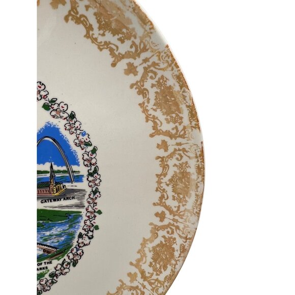 Missouri Souvenir Plate 9.25" Scenic Landmarks Gold Trim Show Me State - Picture 4 of 4